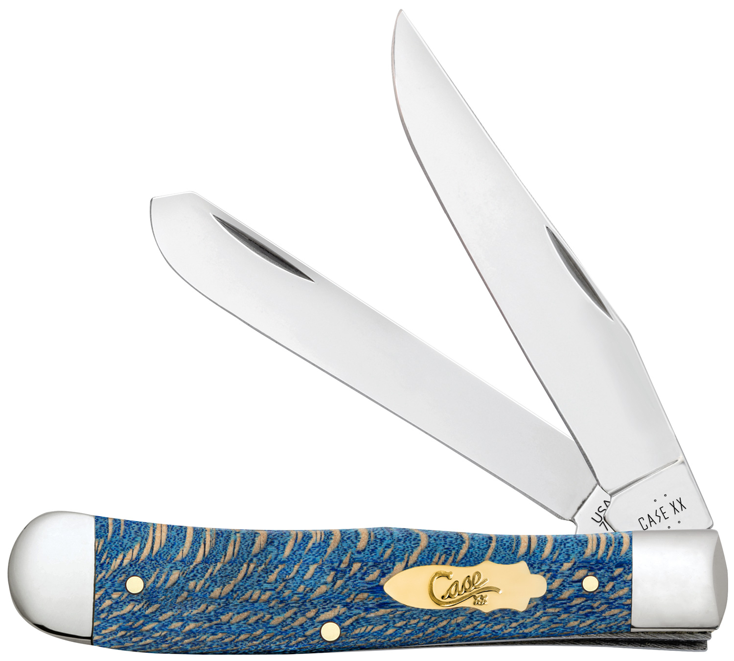 Case Smooth Blue Sycamore Wood Trapper Pocket Knife 4.13