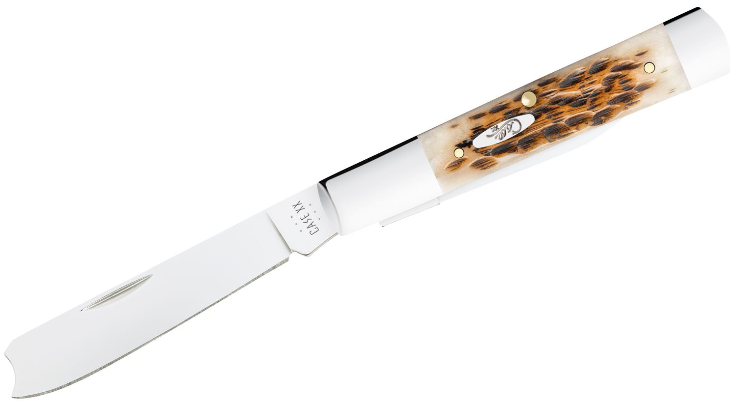 Case Peach Seed Jig Amber Bone Razor Pocket Knife 3.88 Closed (62005RAZ  SS) - KnifeCenter - 10722