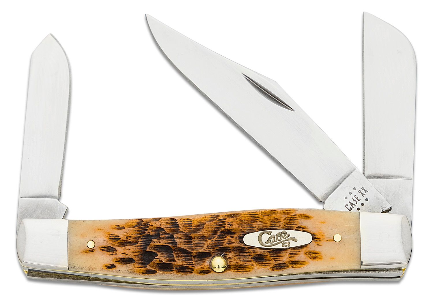 Case Peach Seed Jig Amber Bone Large Stockman Pocket Knife 4.25 Closed  (6375 SS) - KnifeCenter - 10724