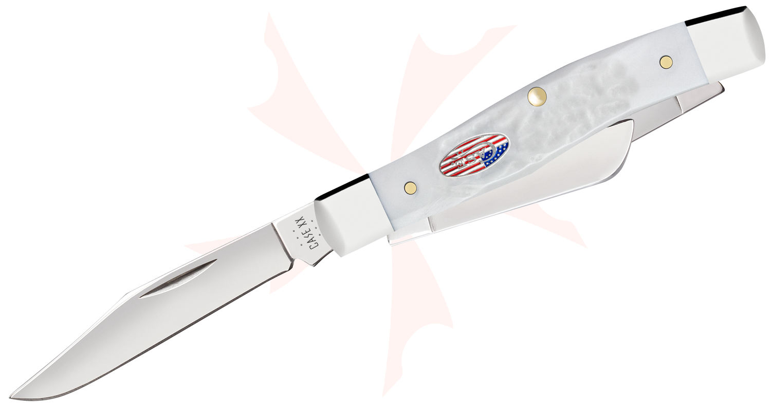 Case Rough Jigged White Synthetic Medium Stockman Knife 3.63" Closed