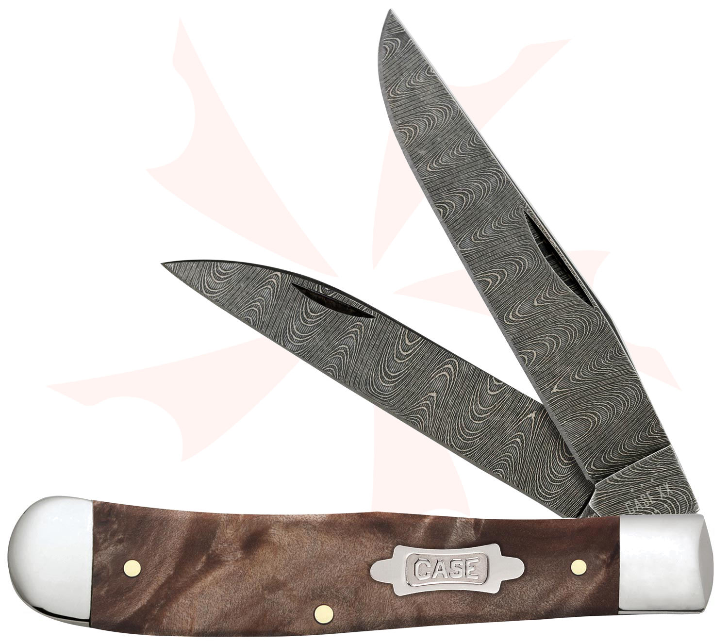 ★b0yl1fe★ Case Natural Maple Burl Wood Damascus Trapper Pocket Knife 4.13