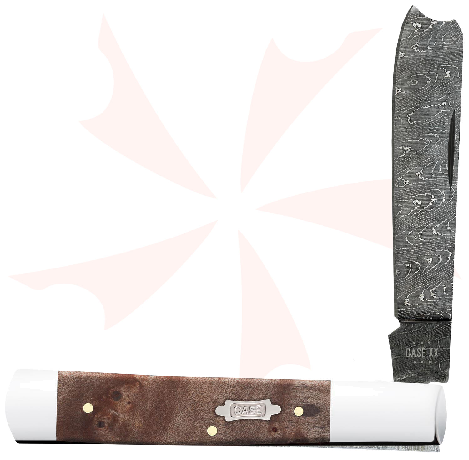 Case Natural Maple Burl Wood Damascus Razor Pocket Knife 3.88