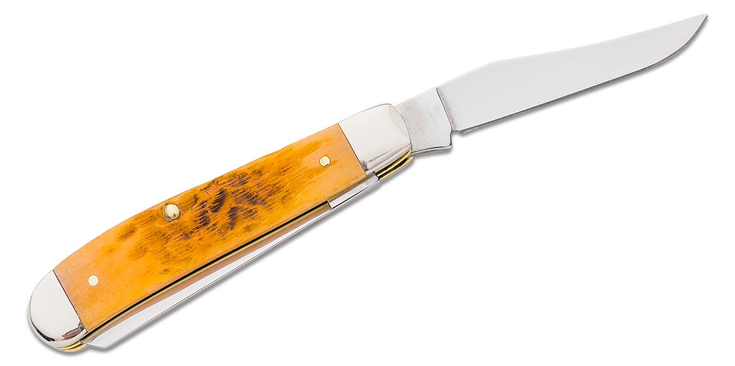 Case Peach Seed Jig Persimmon Orange Bone Mini Trapper 3.5 Closed (6207  SS) - KnifeCenter - 26561