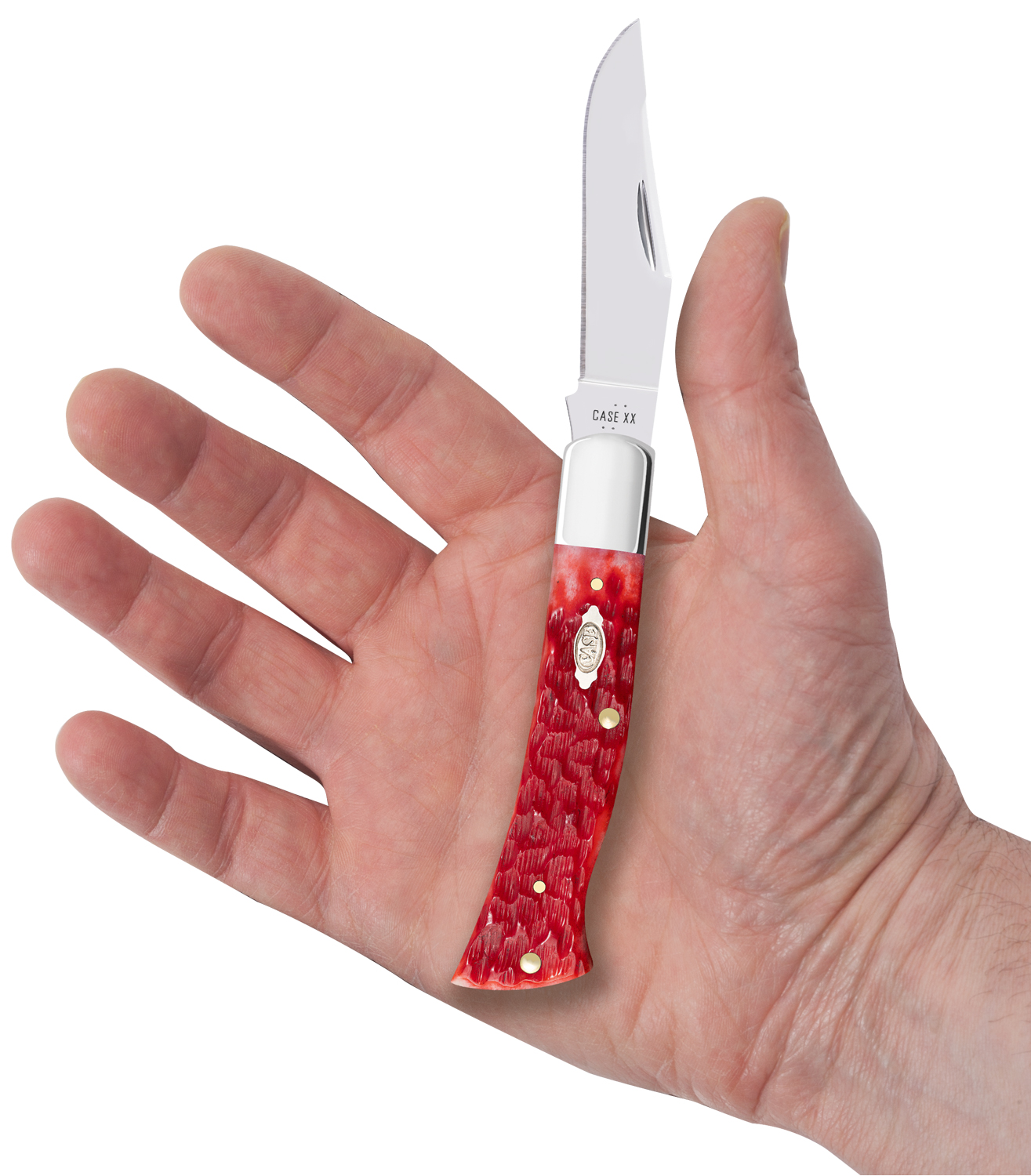 Case Peach Seed Jig Dark Red Bone Axe Handle Pocket Knife 3.86