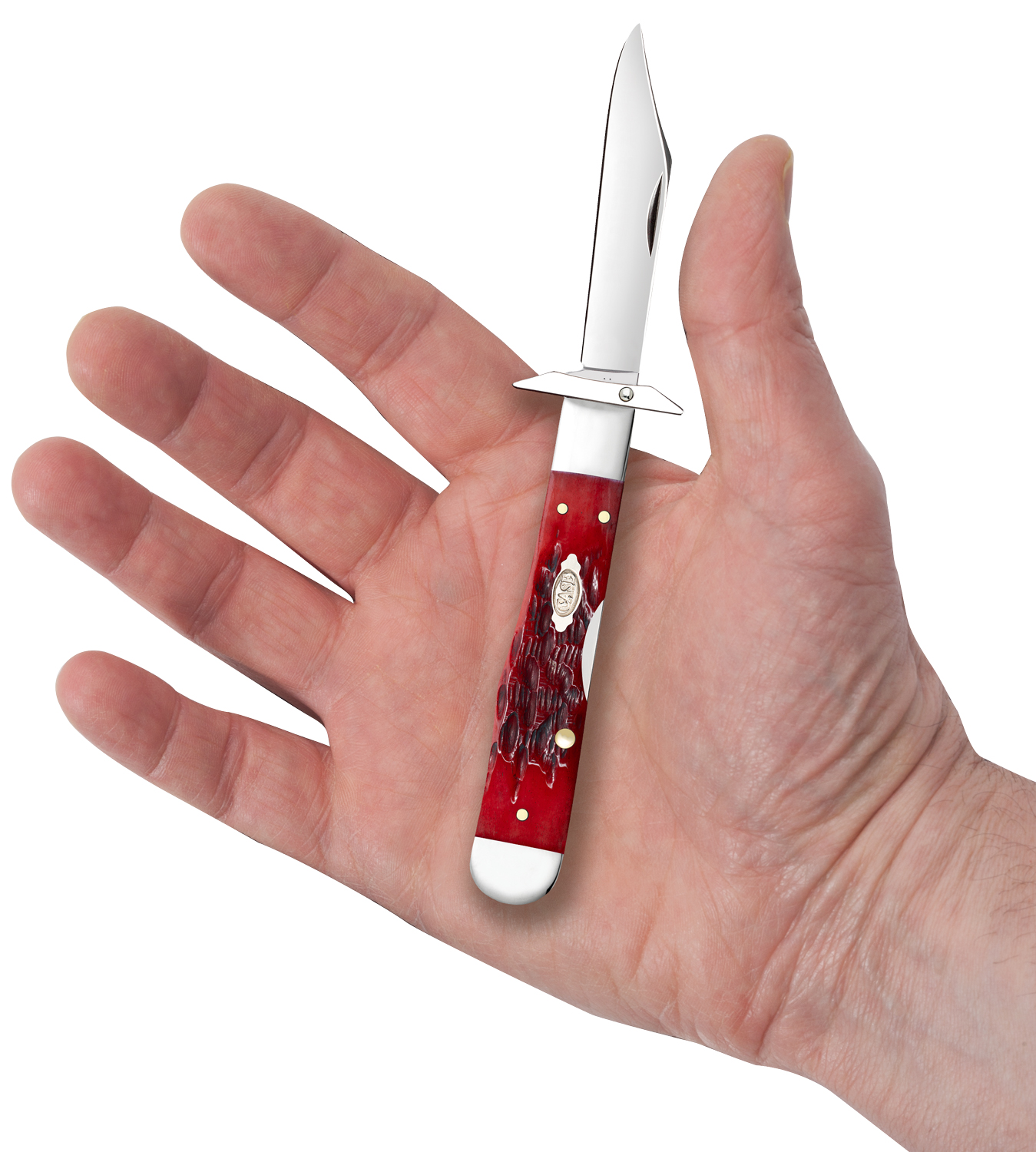 Case Peach Seed Jig Dark Red Bone Cheetah Cub Pocket Knife 3.5