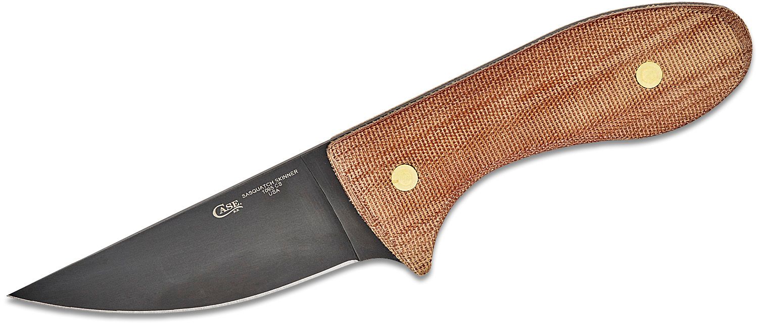 Case Laramy Miller Sasquatch Skinner 3.75 1095 Caswell Coated Skinner  Blade, Smooth Natural Micarta Handles, Leather Sheath - KnifeCenter - 35102