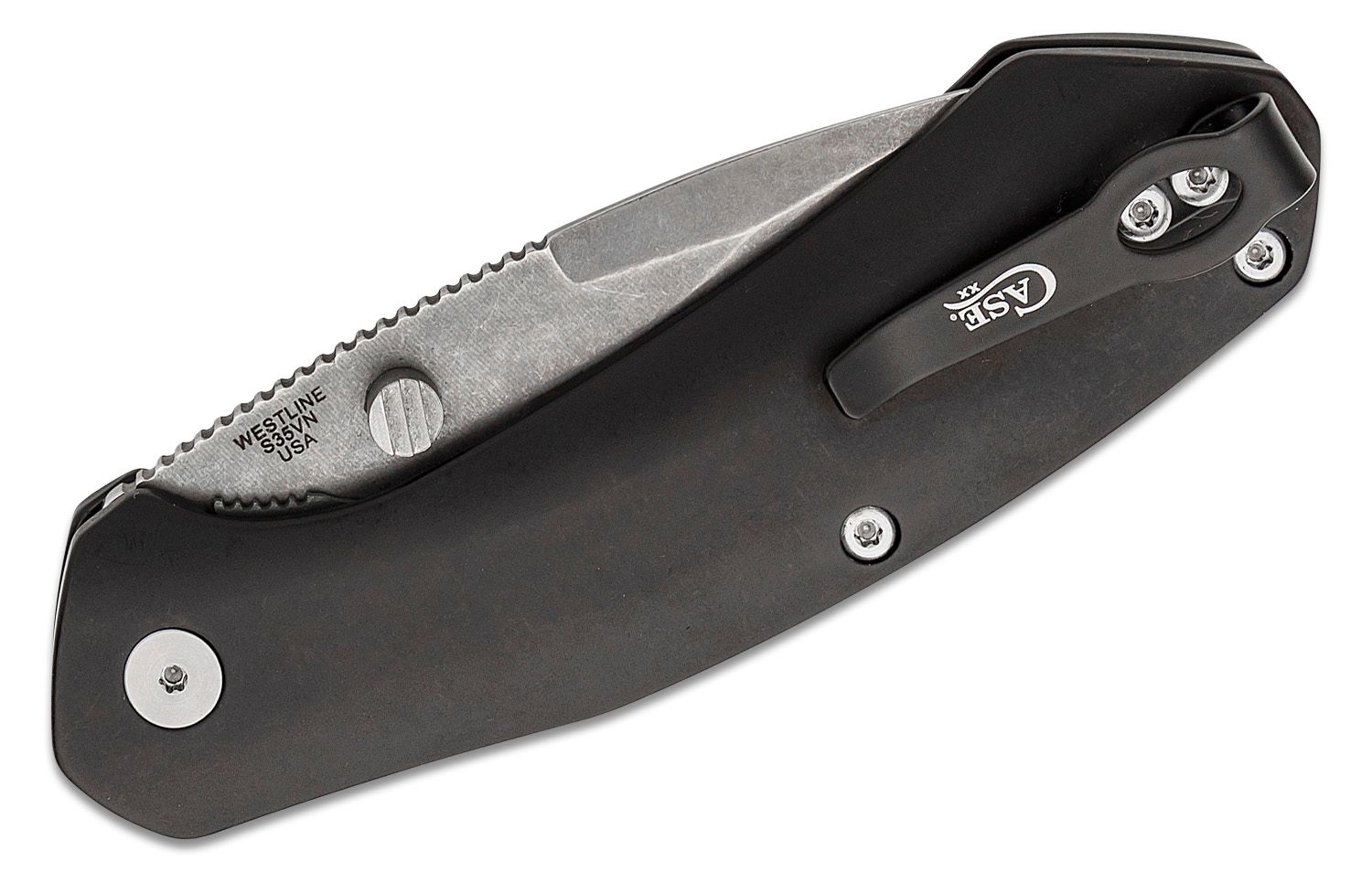 Case Cutlery Westline Linerlock Folding Knife Marbled Carbon Fiber Handle  S35VN Drop Point Plain Edge Stonewash Finish 36554