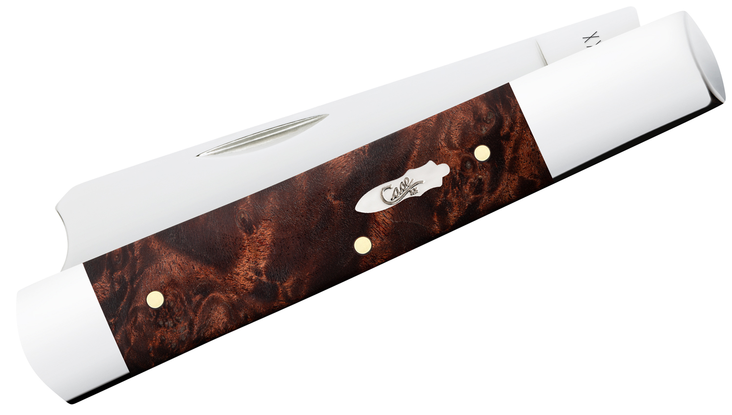 Case Brown Maple Burl Wood Razor Pocket Knife 3.88