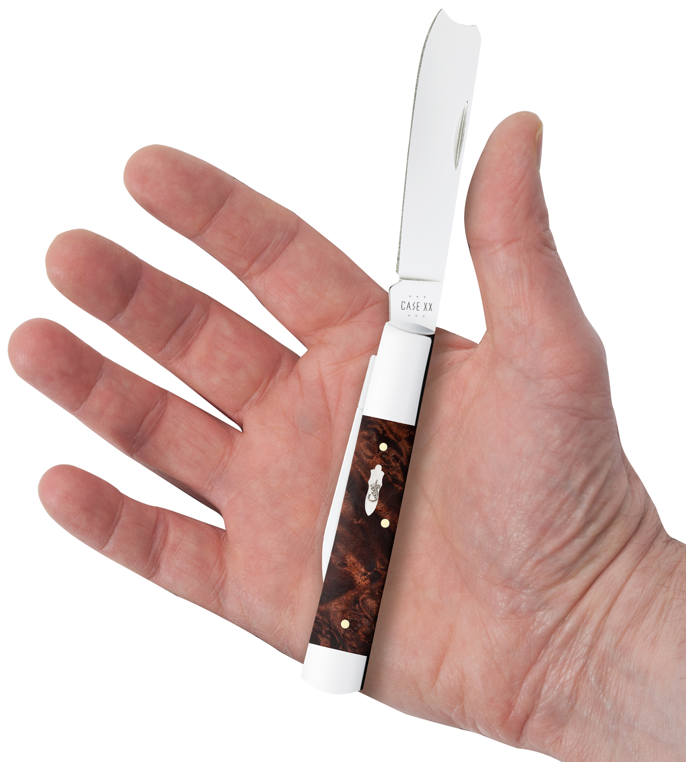 Case Brown Maple Burl Wood Razor Pocket Knife 3.88