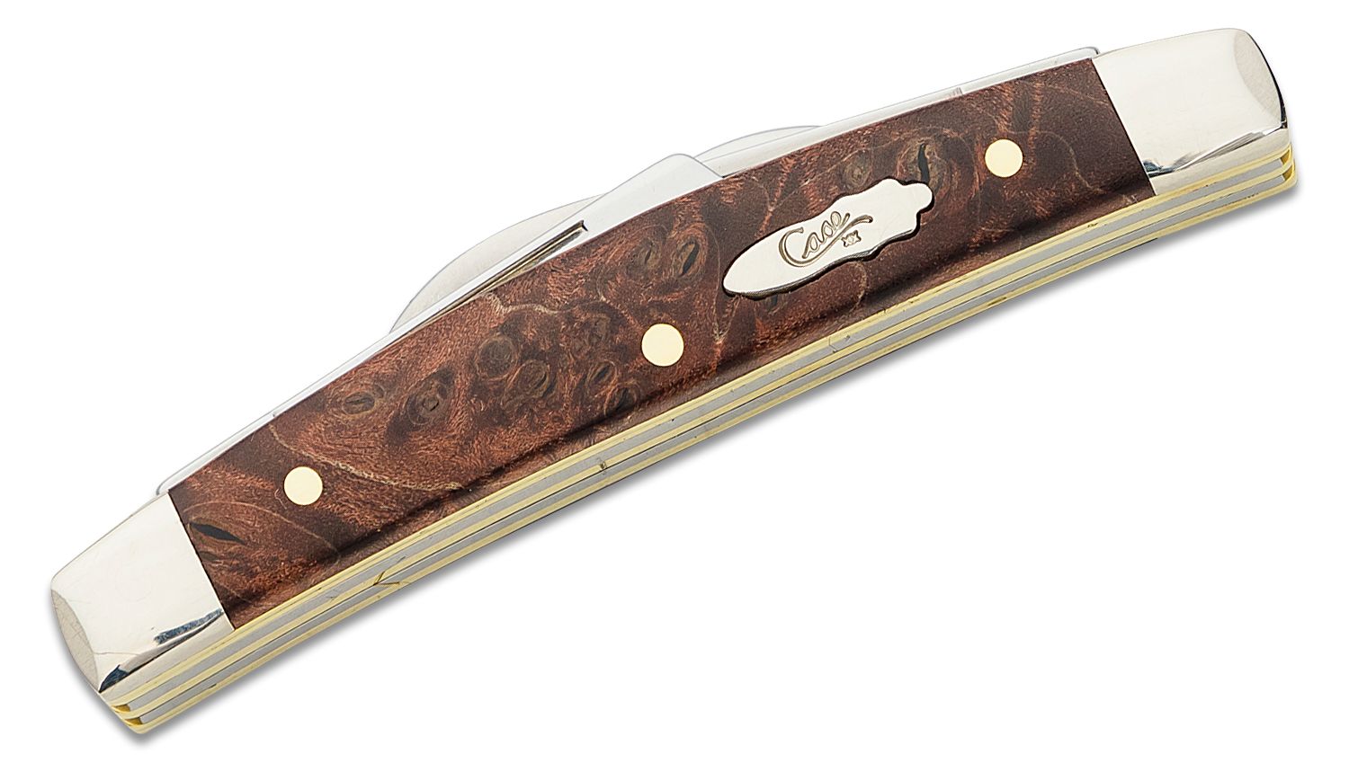 Case Brown Maple Burl Wood 4-Blade Small Congress Pocket Knife 3.13 Closed  (7468 SS) - KnifeCenter - 64069