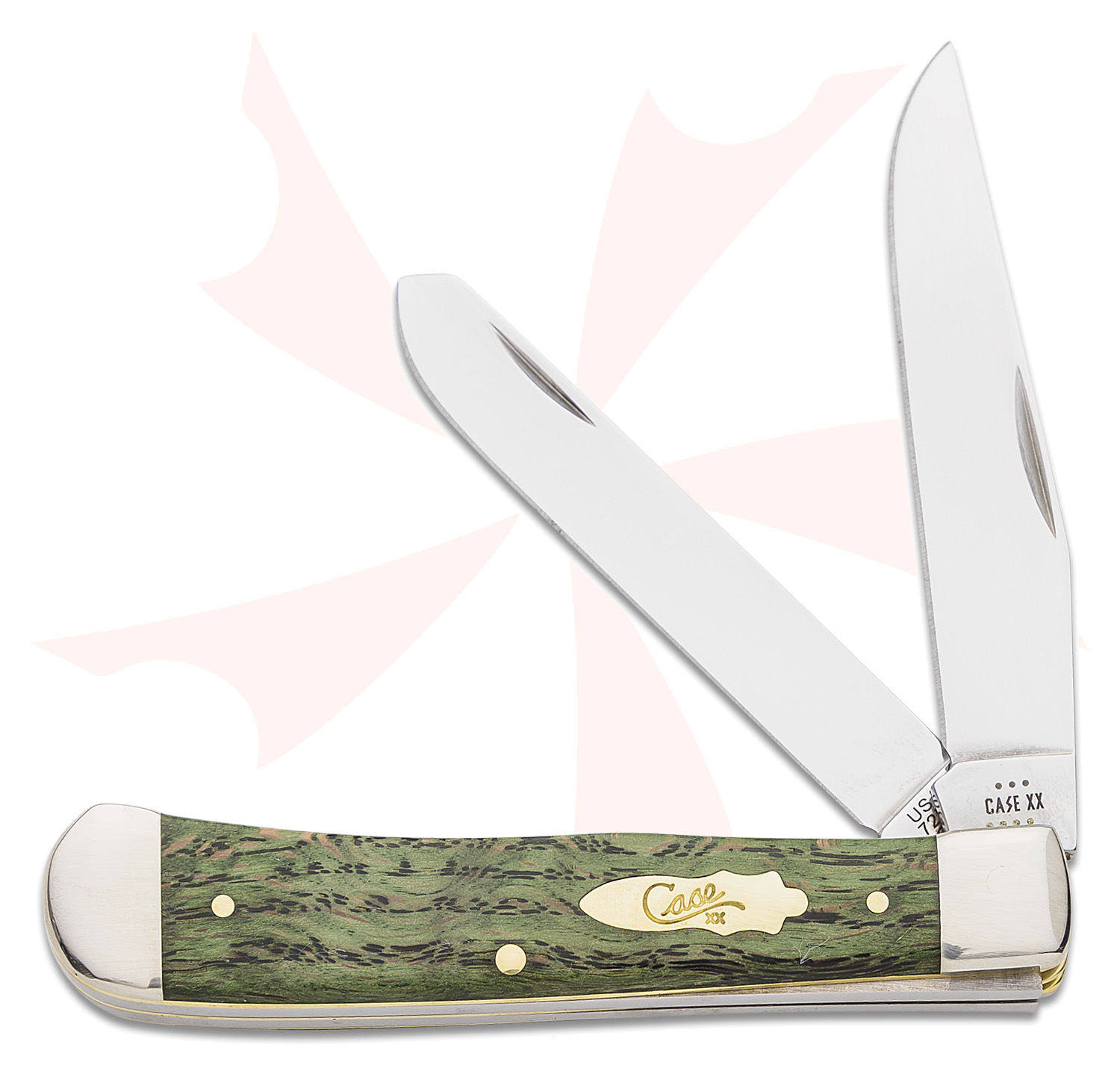 Case Smooth Kelly Green Curly Oak Trapper Pocket Knife 4.13