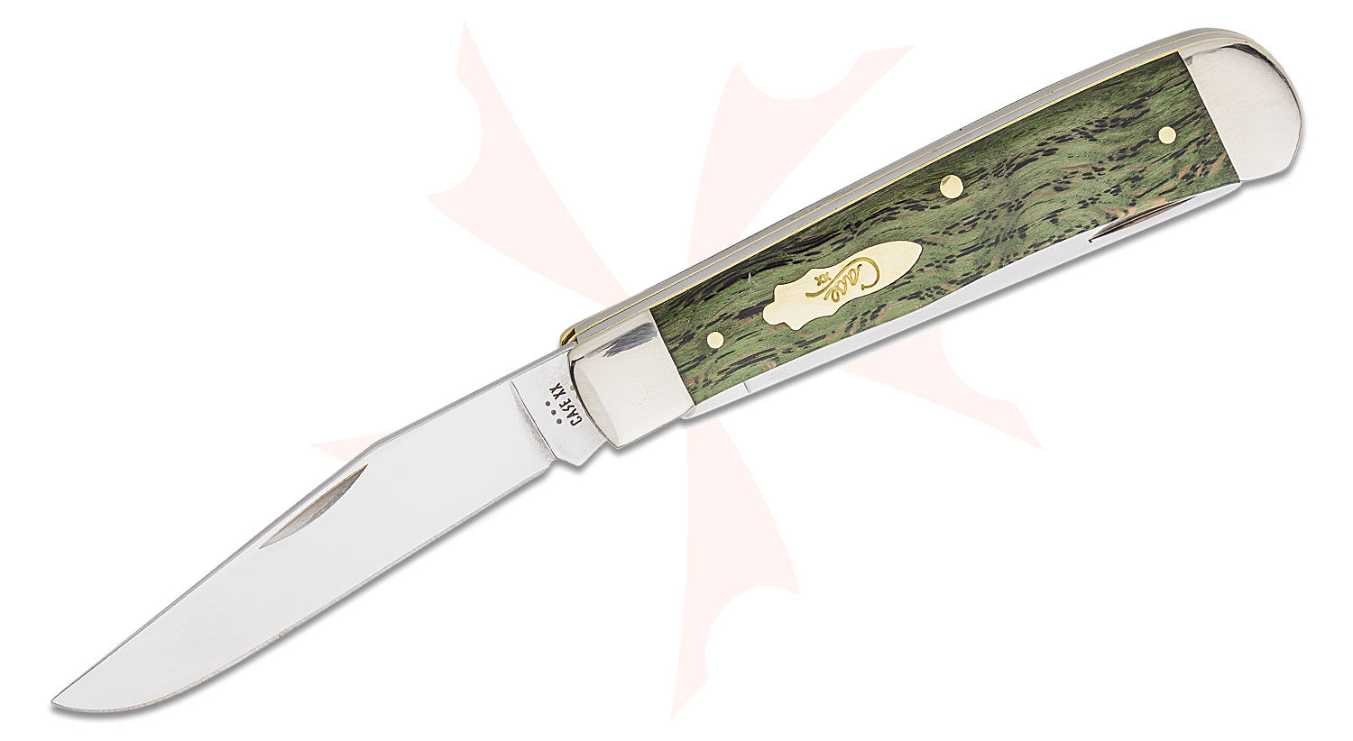 Case Smooth Kelly Green Curly Oak Trapper Pocket Knife 4.13