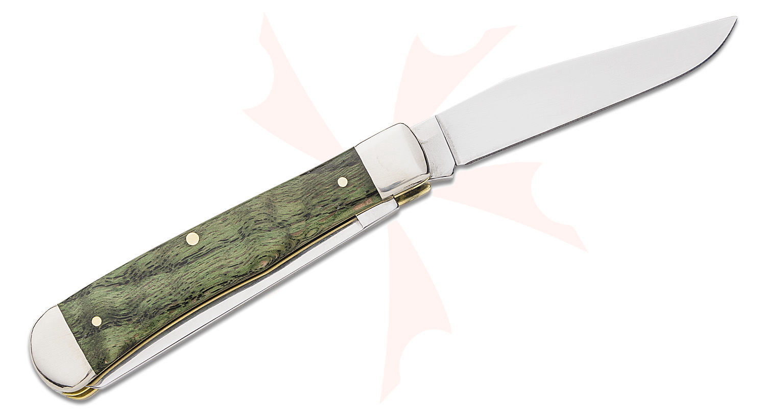 Case Smooth Kelly Green Curly Oak Trapper Pocket Knife 4.13