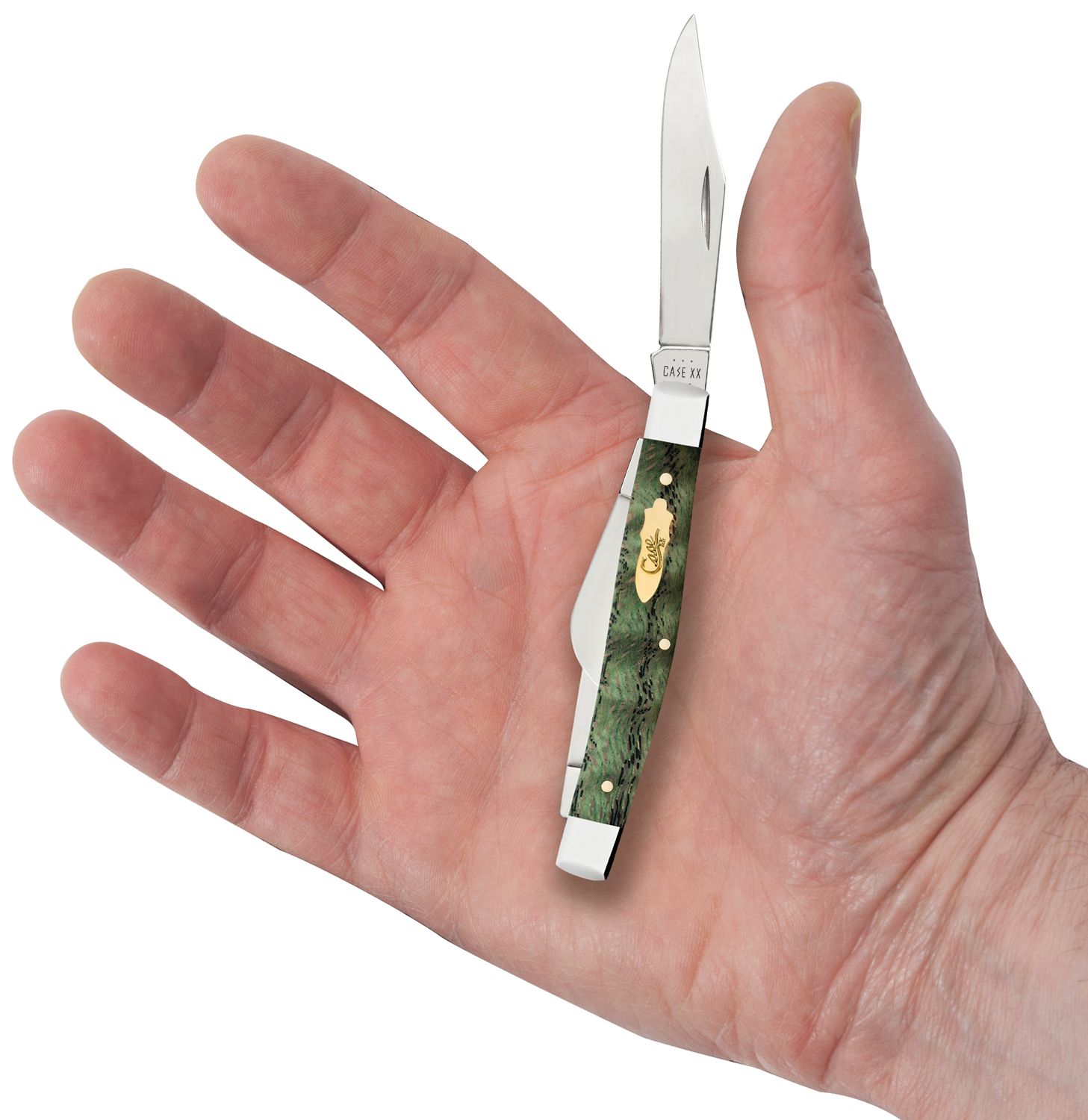 Case Smooth Kelly Green Curly Oak Medium Stockman Pocket Knife