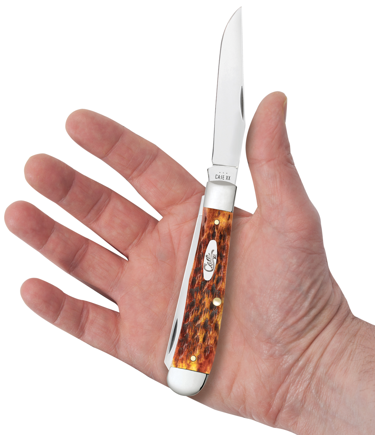 Case Peach Seed Jig Harvest Orange Bone Trapper Pocket Knife 4.13