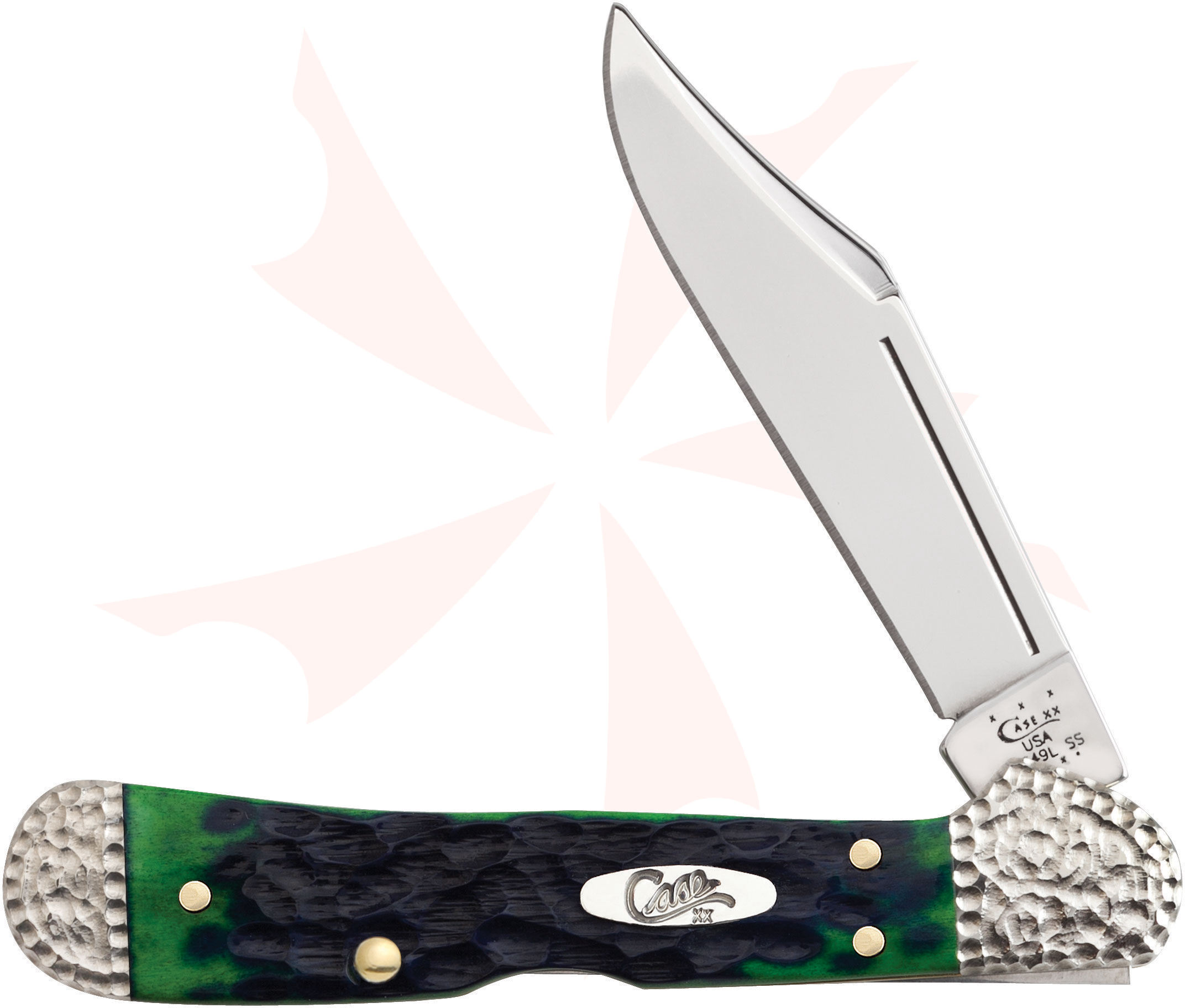 Case Hunter Green Bone Worked Bolster Mini CopperLock 3-5/8
