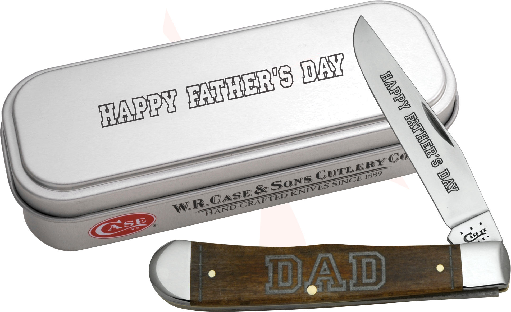 Case Father's Day Smooth Brown Bone Trapper in Gift Tin 4-1/8