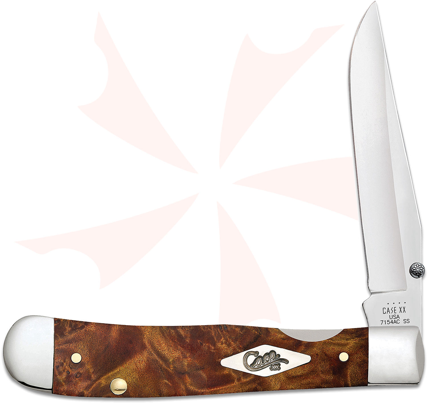 Case Smooth Autumn Maple Burl Wood Kickstart Assisted TrapperLock