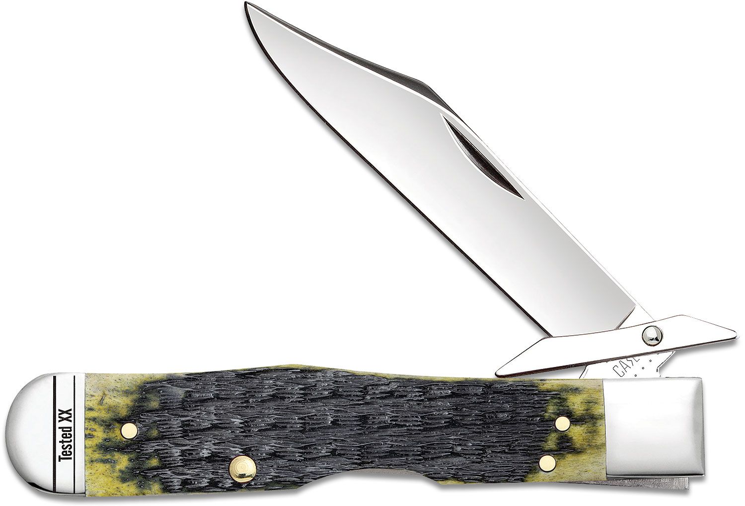 Case Russell Jig Olive Green Bone Cheetah Pocket Knife 4.38 