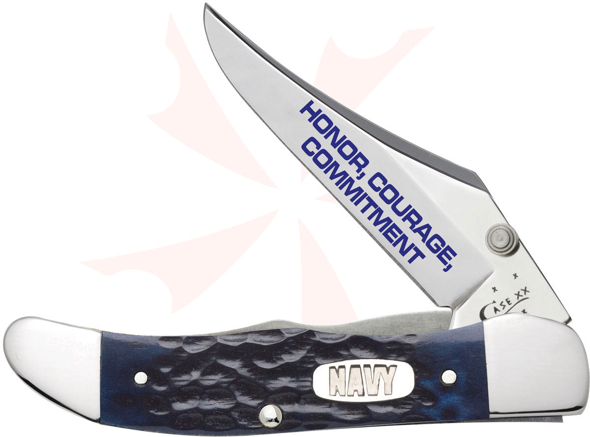 Case US Navy Jigged Navy Blue Bone Mid-Folding Hunter with Clip 4