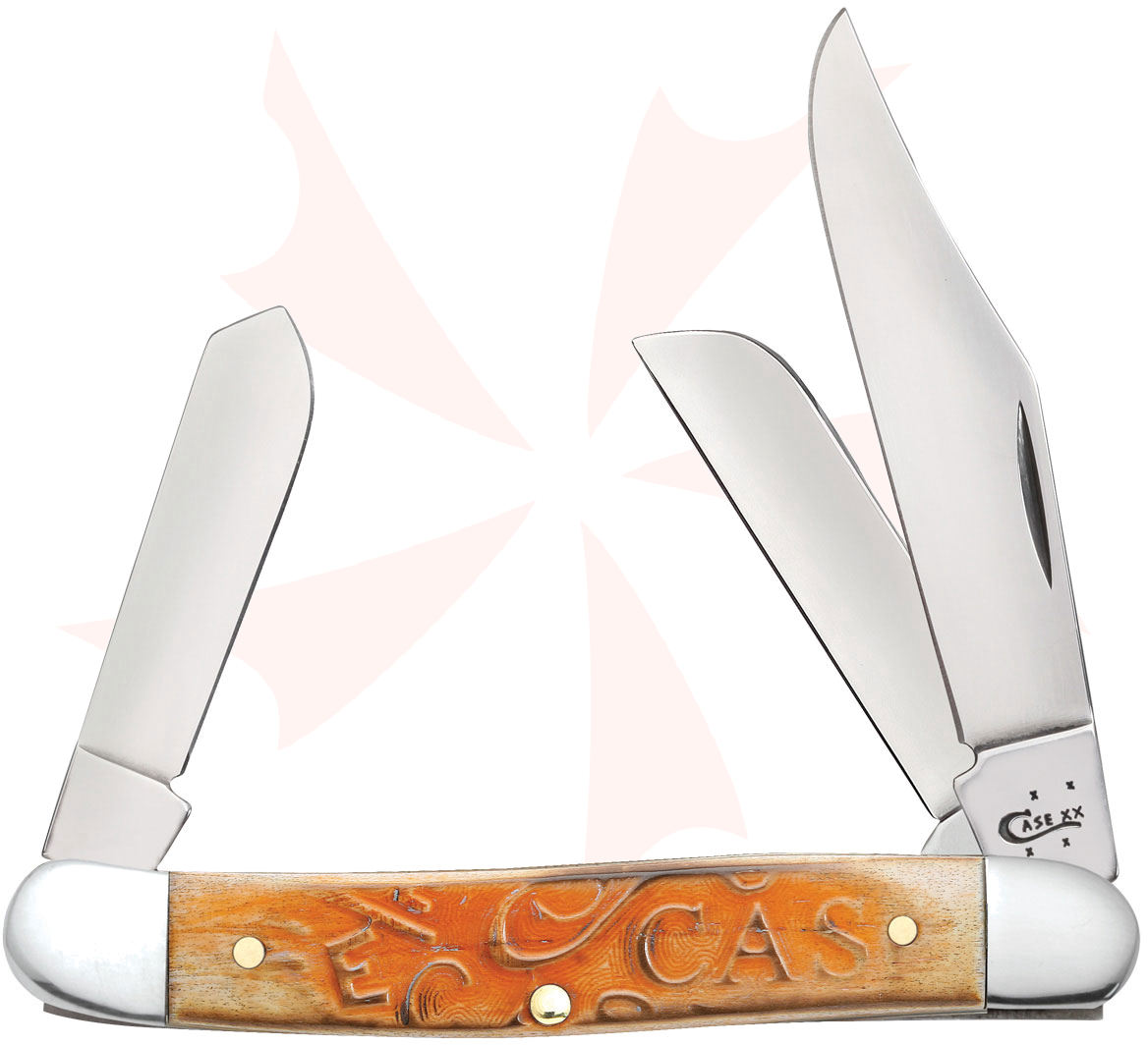 Case Carved Persimmon Orange Bone Stockman 3-7/8