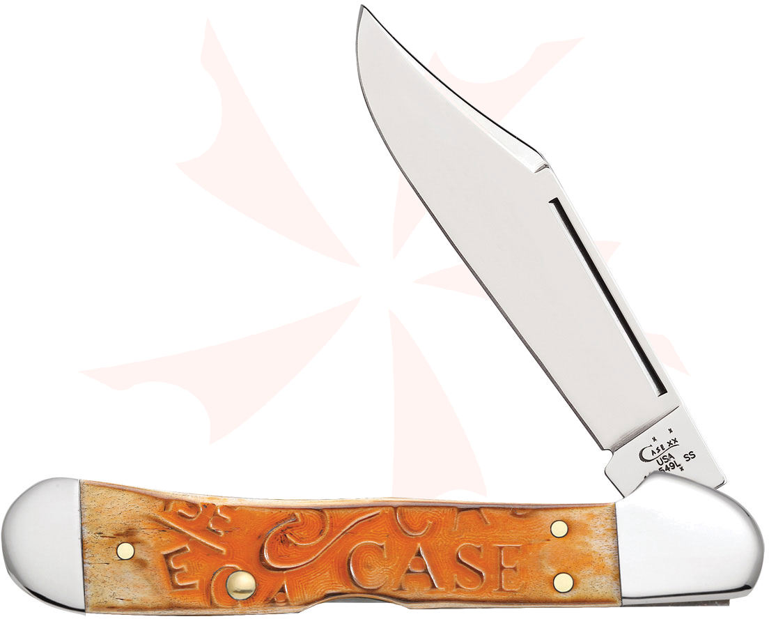 Case Carved Persimmon Orange Bone CopperLock 4-1/4