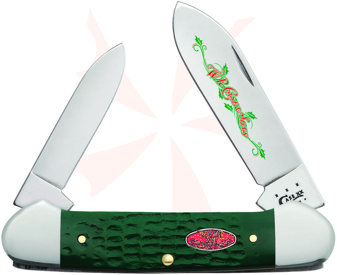 Case Christmas Shield Dark Green Jigged Synthetic Canoe 3-5/8