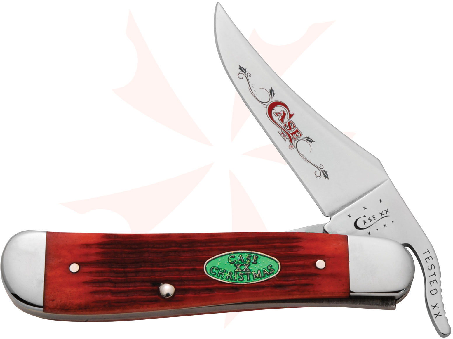 Case XX Christmas Shield Dark Red Jigged Bone RussLock 4-1/4
