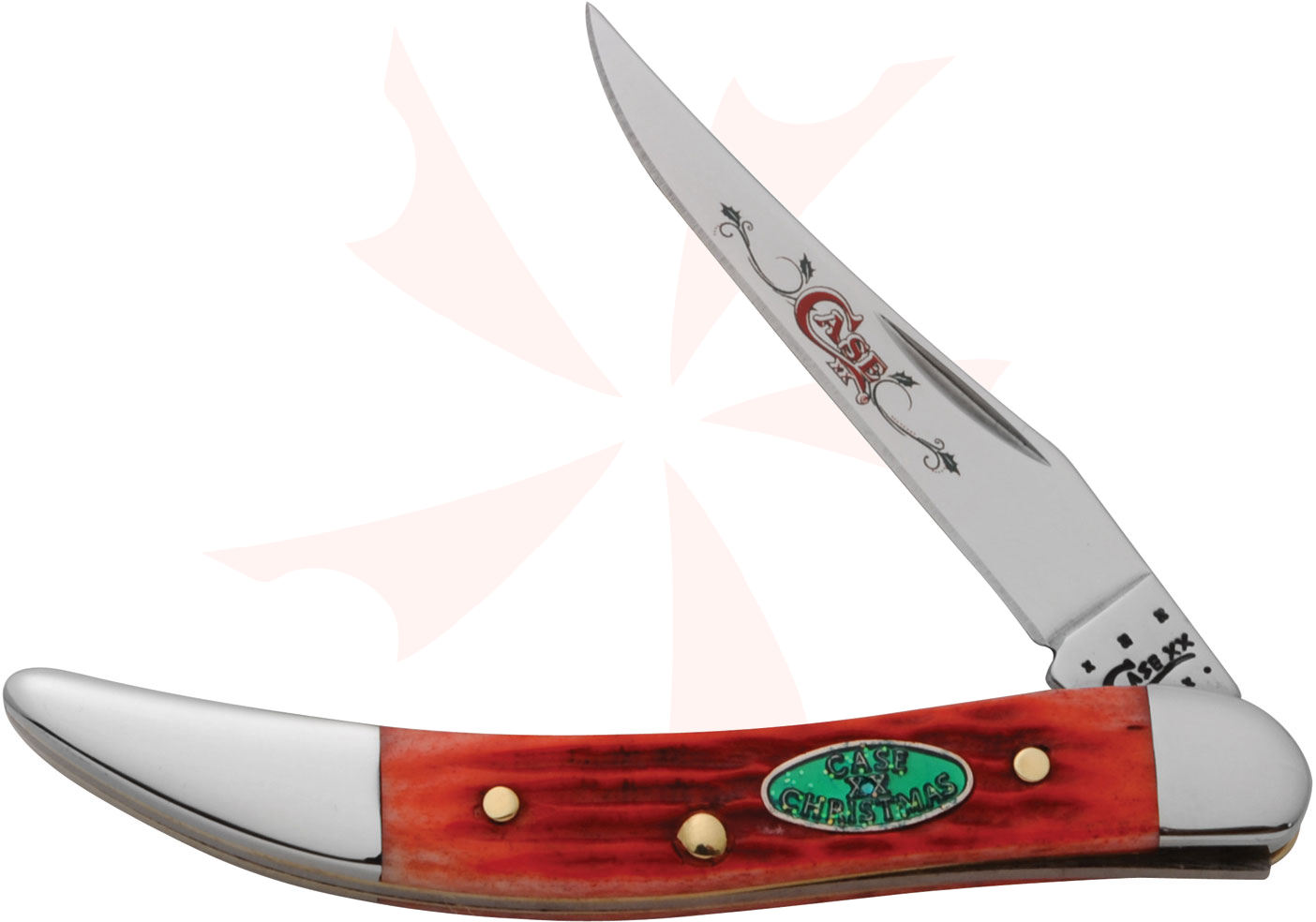 Case XX Christmas Shield Dark Red Jigged Bone Small Texas