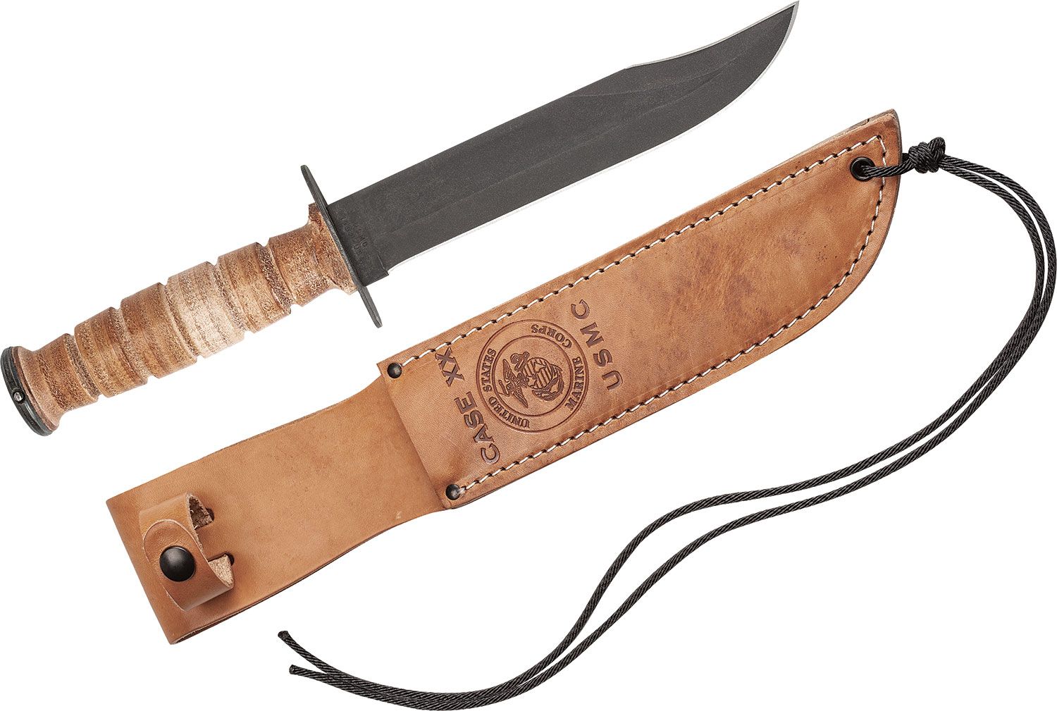 Case®  Grooved Leather USMC® Knife w/ Leather Sheath –