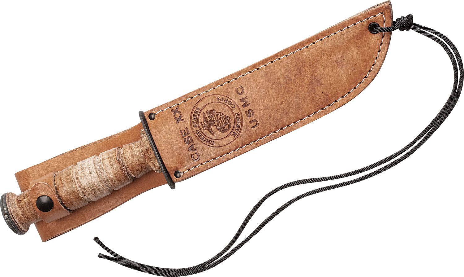 Case®  Grooved Leather USMC® Knife w/ Leather Sheath –