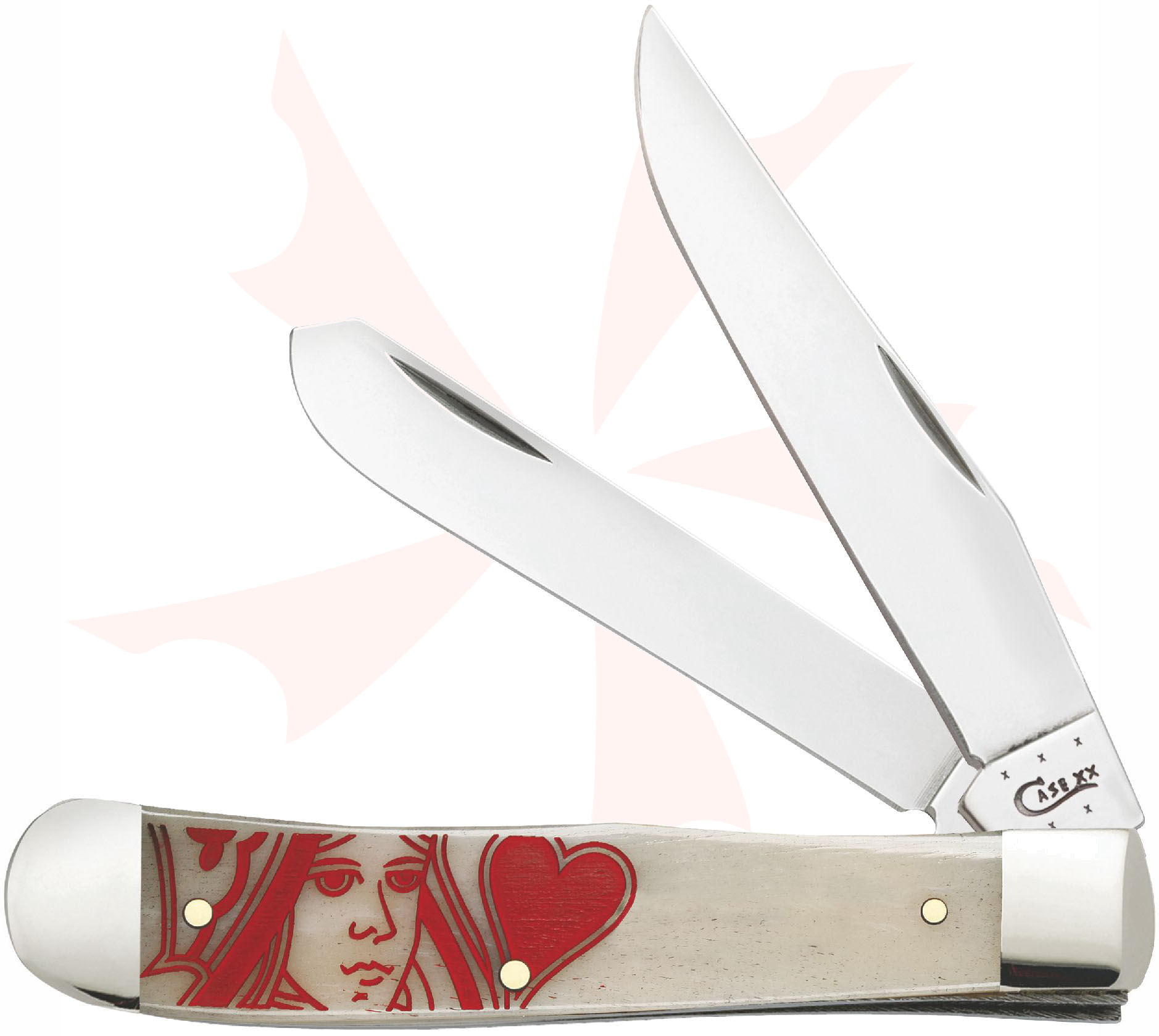 Case Poker Family Queen of Hearts Smooth Natural Bone Trapper 4-1
