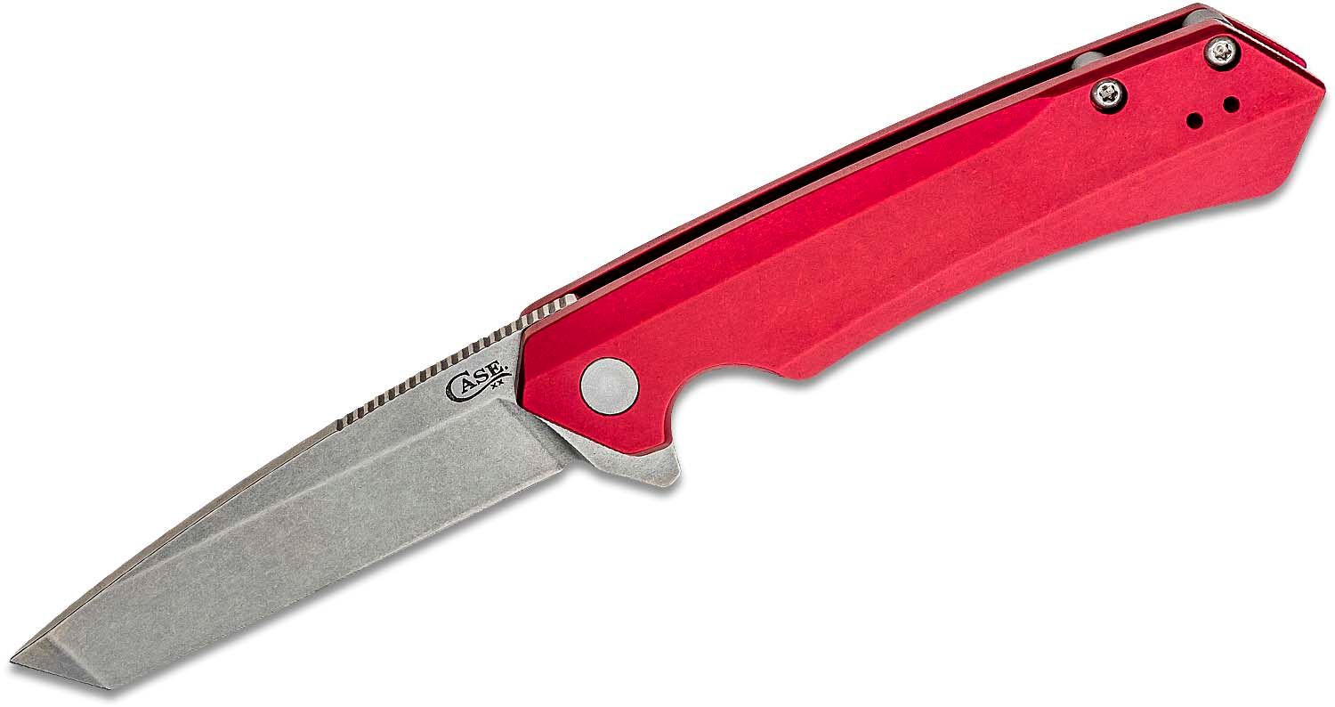 Case Kinzua Flipper 3.4" CPM-S35VN Satin Tanto Blade, Red Anodized Handles - KnifeCenter - 64664
