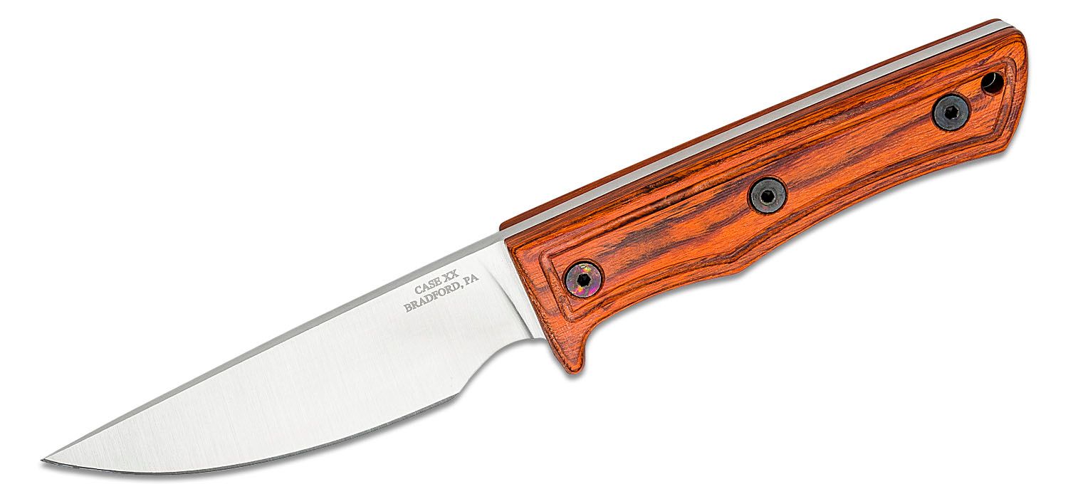 Case Hardwood Composite Hunter Fixed Blade Knife 4.41 420HC Satin Drop  Point, Orange Peel Smooth Hardwood, Leather Sheath (FB1044 420HC SS) -  KnifeCenter - 66660