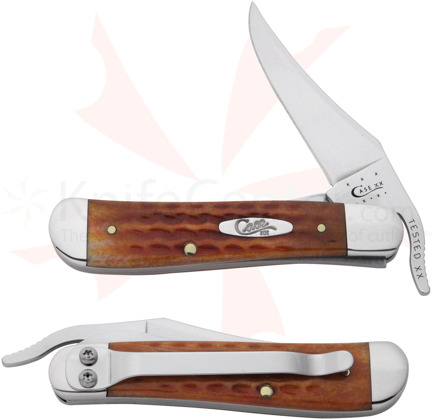 Case Pocket Worn Harvest Orange Bone RussLock with Clip 4-1/4