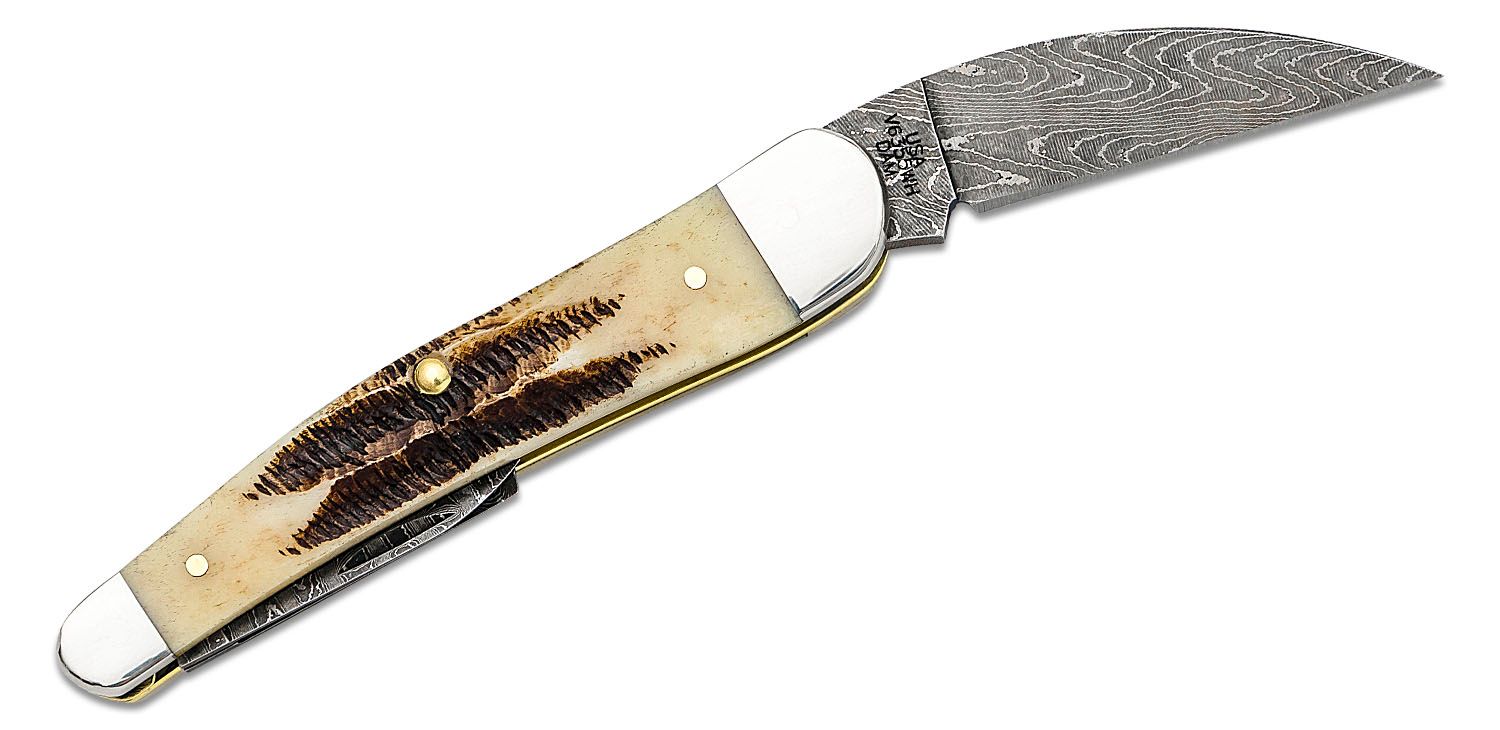 Case Vintage Bone Damascus Seahorse Whittler Pocket Knife 4 Closed  (V6355WH DAM) - KnifeCenter - 77464 - Discontinued