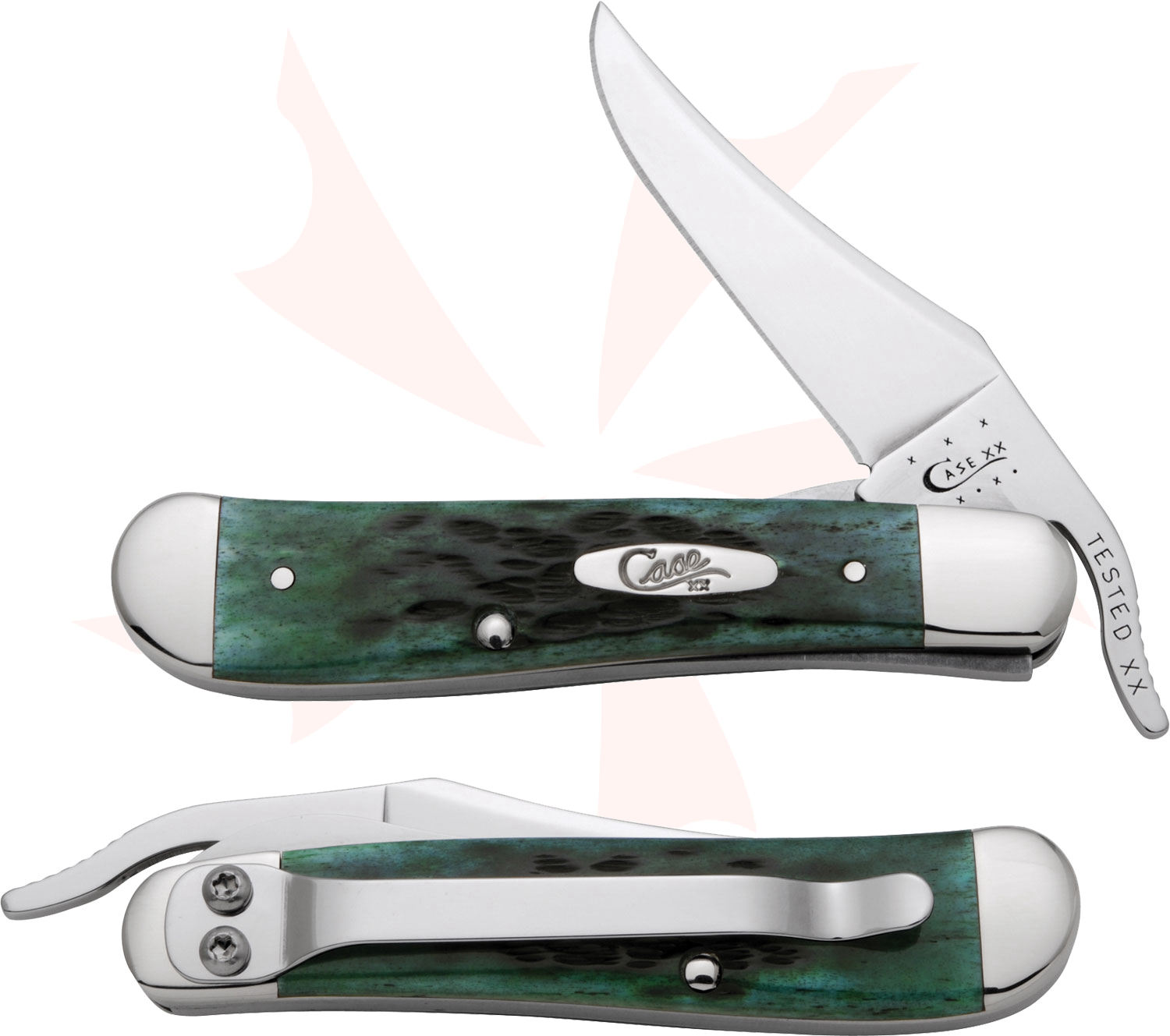 Case Pocket Worn Bermuda Green Bone RussLock with Clip 4-1/4