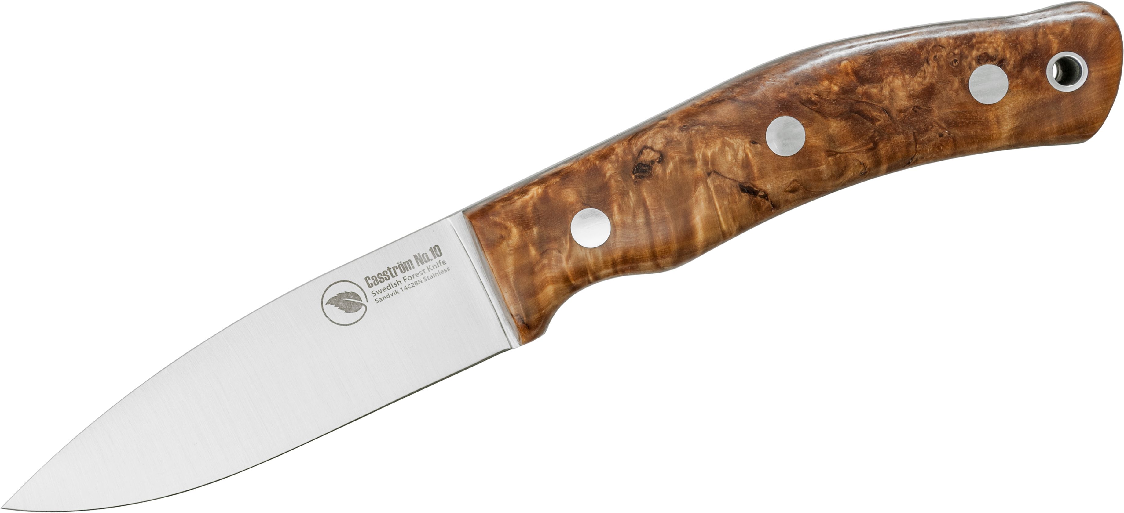 Casstrom No.10 Swedish Forest Knife with Firesteel Combo (Oiled Curly Birch - 14C28N Stainless Steel)