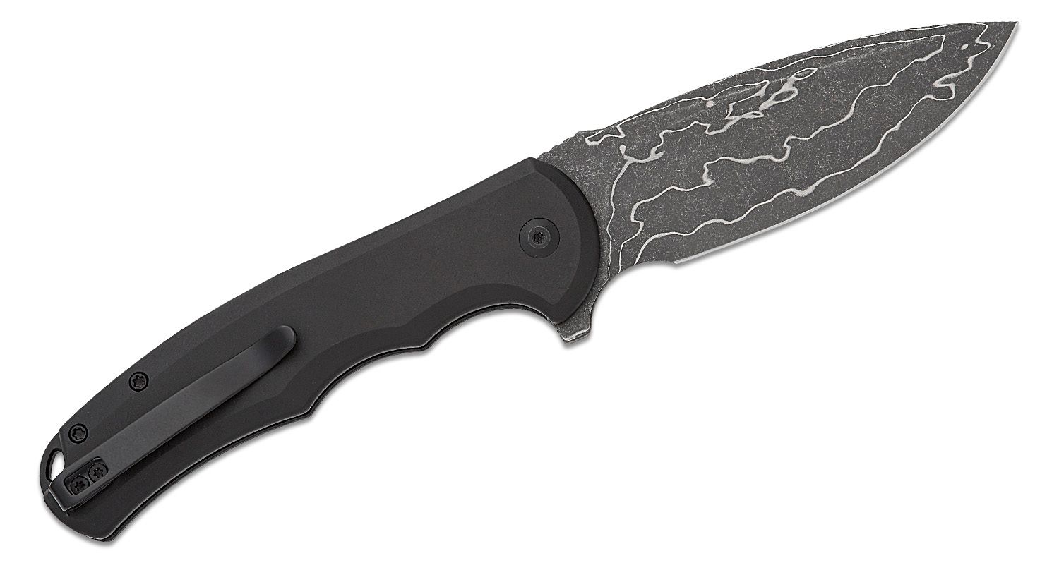 CIVIVI Knives Button Lock Praxis Flipper Knife 3.75 Damascus Drop Point  Blade, Black Aluminum Handles - KnifeCenter - C18026E-DS1