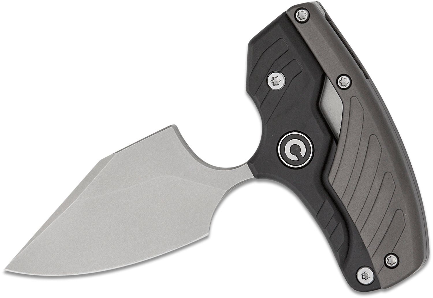 CIVIVI Knives Typhoeus Folding Push Dagger Fixed Blade Knife 2.27 14C28N  Stonewashed Clip Point Blade, Black and Gray Aluminum Handles, Leather  Sheath - KnifeCenter - C21036-3
