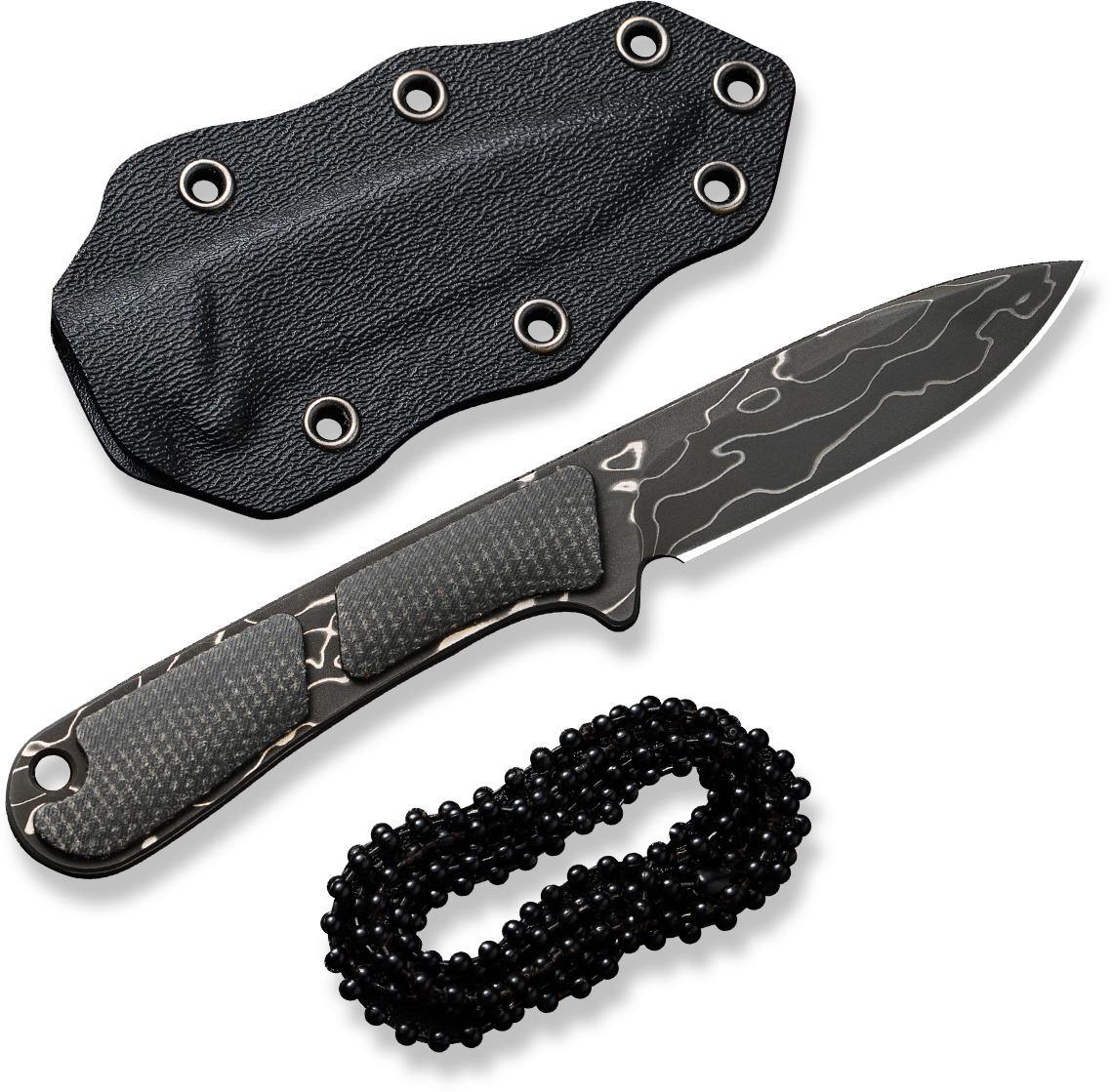 CIVIVI Knives Mini Elementum Fixed Blade Neck Knife 2.24" Damascus Drop Point Blade, Dark Green