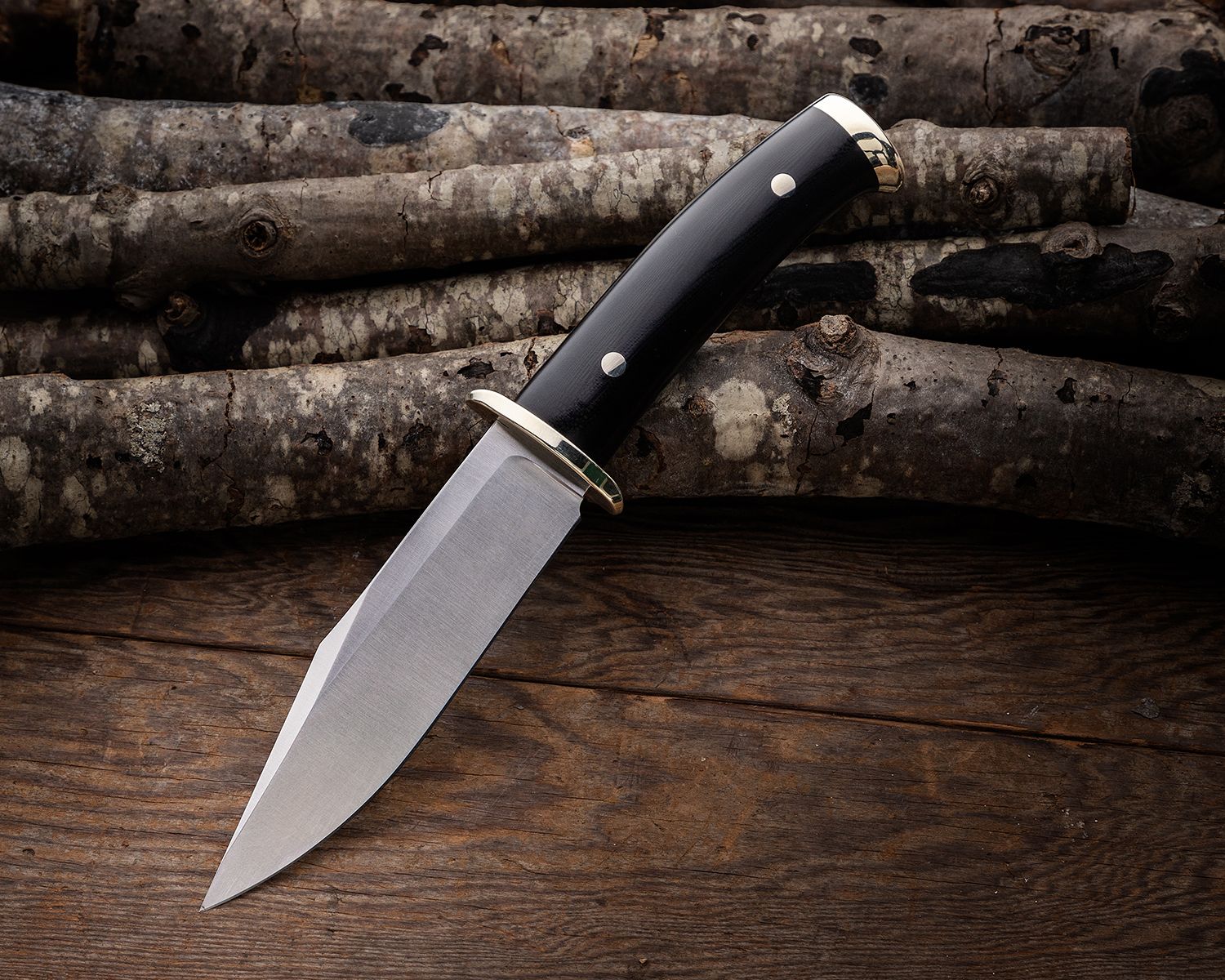 CIVIVI Knives Teton Tickler Blade Knife 5.45" D2 Satin Bowie Blade, Polished Black G10 Handles with Nickel Silver Guard and Pommel, Leather Sheath - KnifeCenter - C20072-1