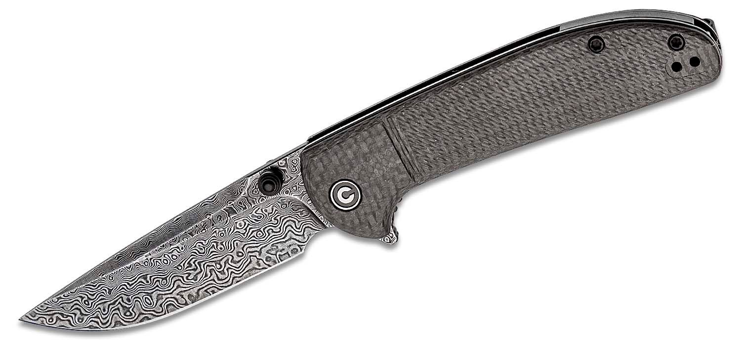 patrulje Monumental tæppe CIVIVI Knives C2019DS-1 Badlands Vagabond Flipper Knife 3.25" Damascus  Black Hand Rubbed Blade, Carbon Fiber Handles - KnifeCenter