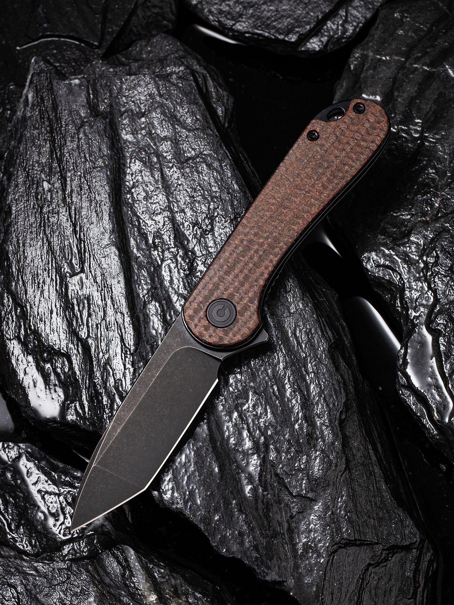 Civivi Knives C907t C Elementum Tanto Flipper Knife 2 96 D2 Black Stonewashed Blade Dark Brown Matrix Micarta Handles Knifecenter