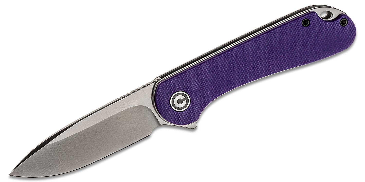 CIVIVI Knives C907V Elementum Flipper Knife 2.96 D2 Satin Blade, Purple  G10 Handles - KnifeCenter