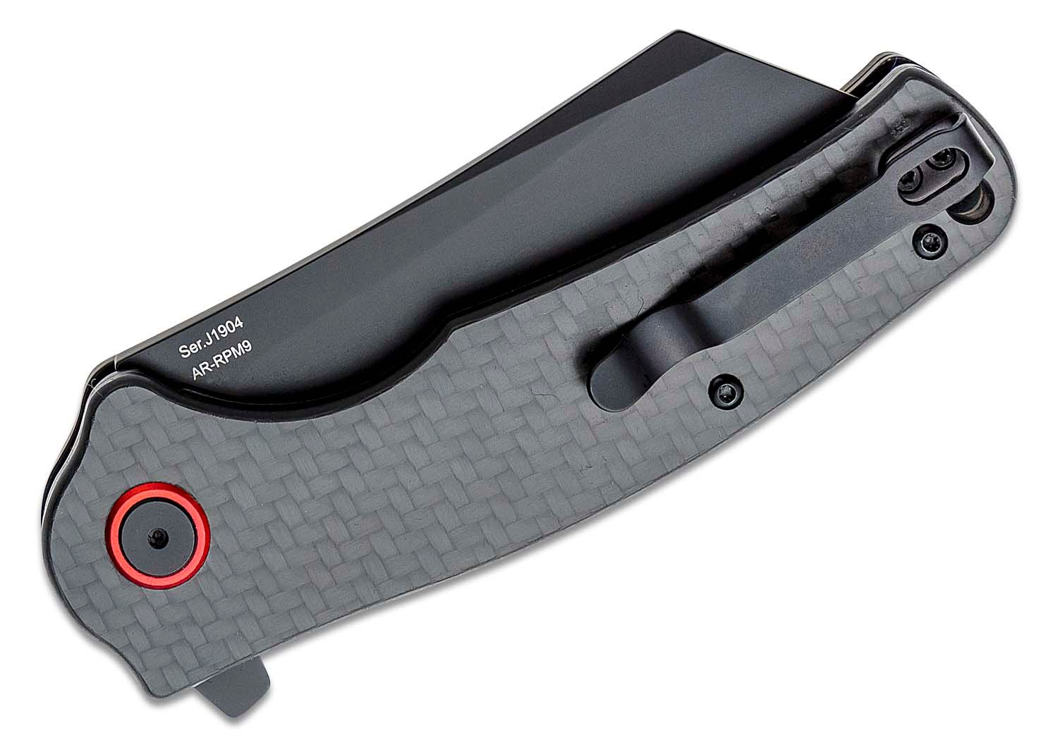 CJRB Cutlery Crag Flipper Knife 3.43 Black Modified Sheepsfoot Blade,  Carbon Fiber Handles - KnifeCenter - J1904-BCF