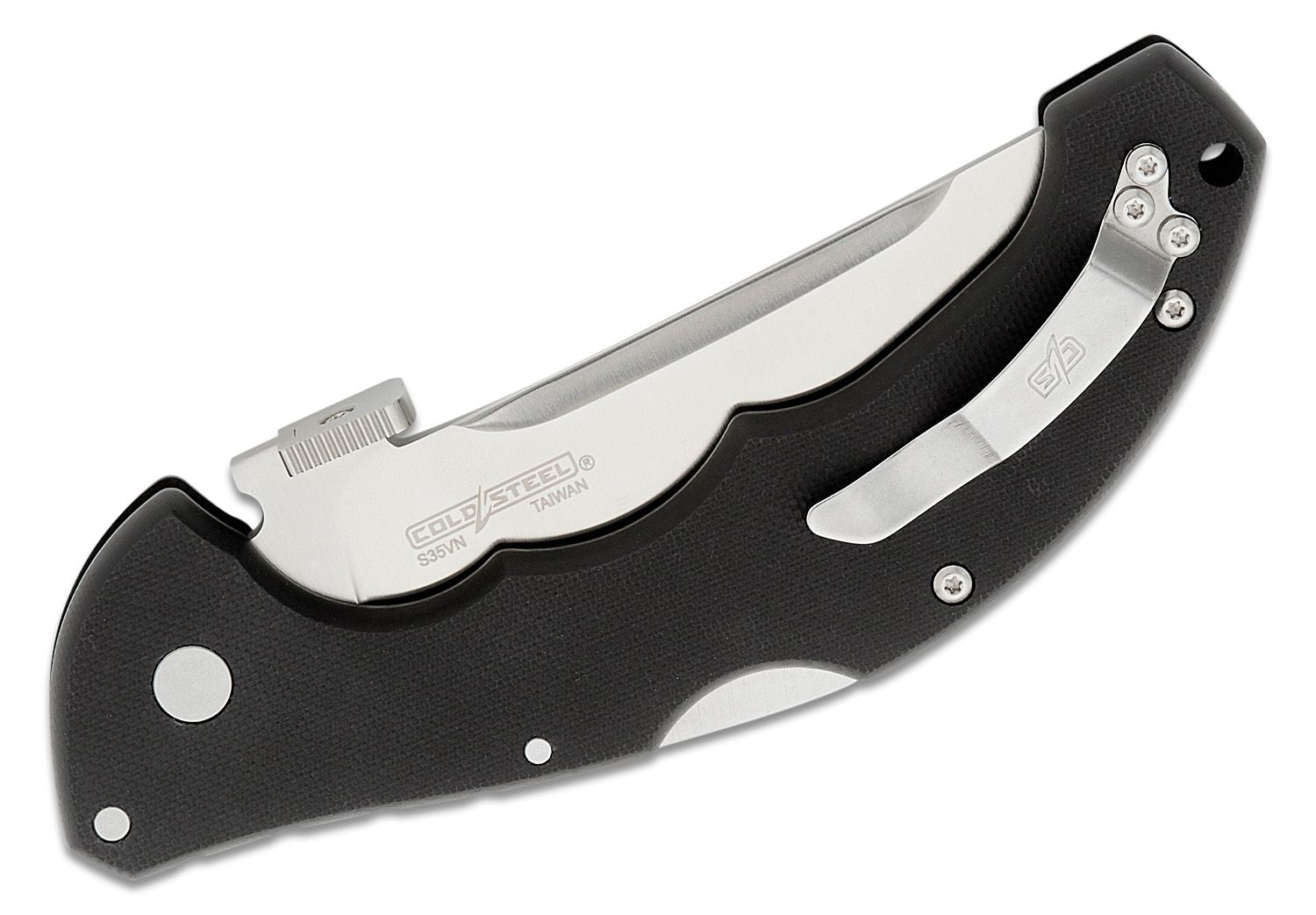 Cold Steel 21TTL Talwar Tri-Ad Lock Folding Knife 4 S35VN Satin Plain  Trailing Point Blade, Black G10 Handles - KnifeCenter