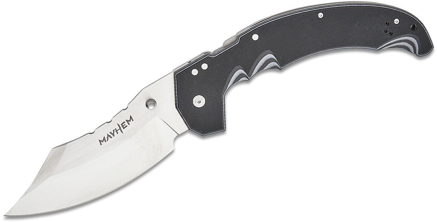 Cold Steel Mayhem ATLAS Lock Folding Knife 6 AUS-10A Clip Point Modified  Cleaver Blade, Black/Gray G10 Handles - KnifeCenter - CS-FL-60DPLM