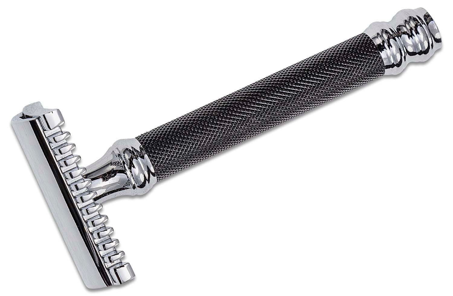 Parker 26c Black Chrome Double Edge Three Piece Safety Razor, 3.5 