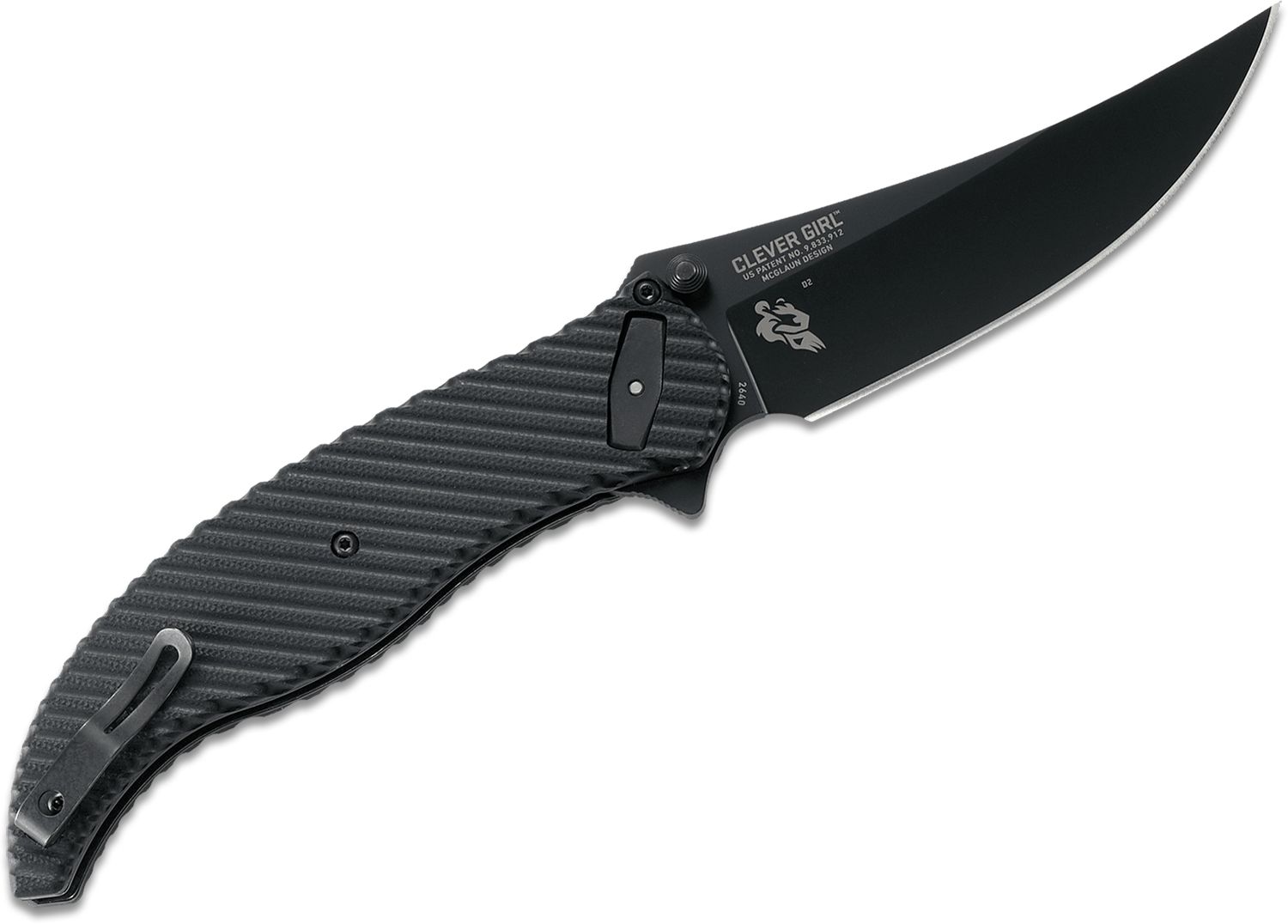 Columbia River CRKT 2640 Clever Girl IKBS Flipper Knife 4.084 D2 Black  Blade, Textured G10 Handles - KnifeCenter